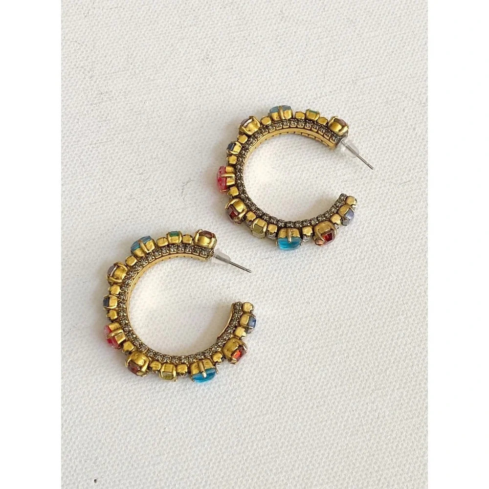 Erickson Beamon Funhouse Hoop Earrings 24k Gold Vermeil Plated Swarovski $303 - Picture 5 of 6